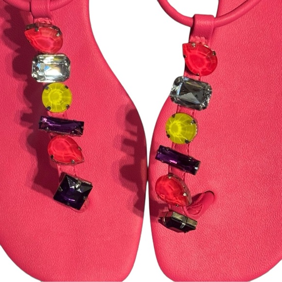 Schutz Eryl Neon Pink Embellished Thong Sandals Shoes 8.5 Resort Holiday Festive - Picture 3 of 10